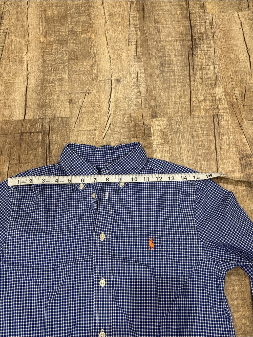 Polo by Ralph Lauren Blue Gingham Button-Down Shirt with Orange Pony - Picture 7 of 9